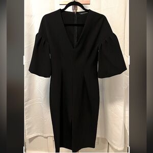 Zara Black Sheath Dress with Puff Sleeves and V-Neck Small